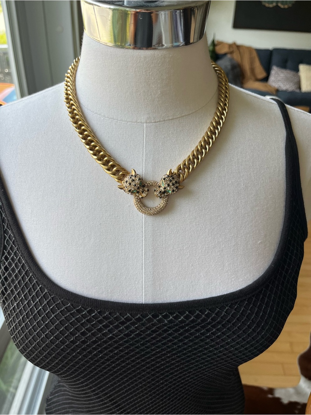 Stella And Dot Gold Chain Necklace with Pave Panther Heads